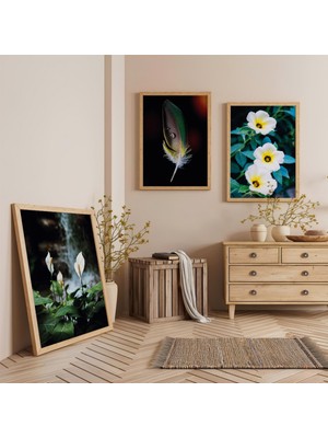 Ahşap Çerçeveli Hafiflik ve Huzur Üçlü Ahşap Tablo Seti