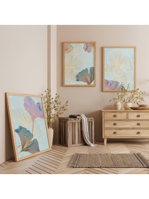 Ahşap Çerçeveli Zarif Izler Üçlü Ahşap Tablo Seti