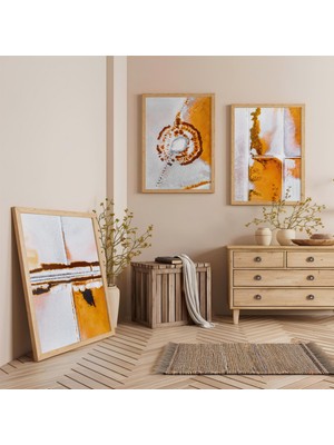 Ahşap Çerçeveli Işığın Dansı Üçlü Ahşap Tablo Seti