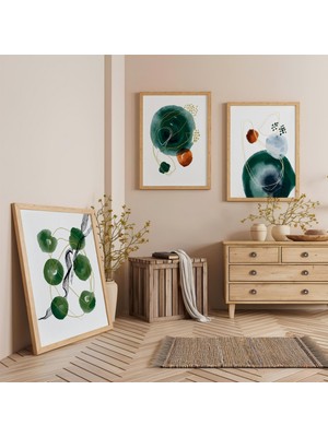 Ahşap Çerçeveli Yeşilin Dansı Üçlü Ahşap Tablo Seti