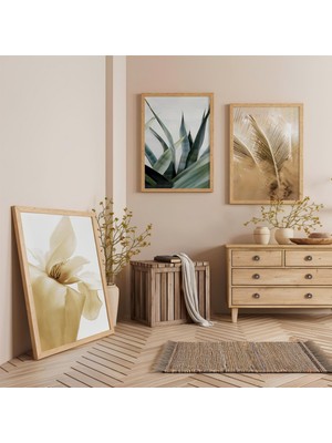 Ahşap Çerçeveli Doğanın Zarafeti Üçlü Ahşap Tablo Seti