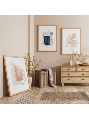 Ahşap Çerçeveli Minimal Denge Üçlü Ahşap Tablo Seti