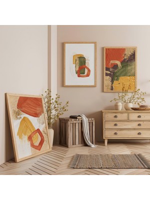 Ahşap Çerçeveli Organik Harmoni Üçlü Ahşap Tablo Seti