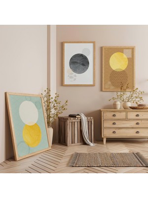 Ahşap Çerçeveli Geometrik Uyum Üçlü Ahşap Tablo Seti