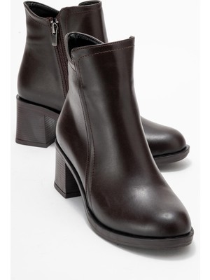 Kadın Sade Fermuarlı Bot Kahve Cilt