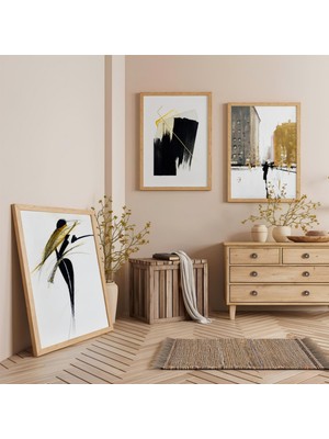 Ahşap Çerçeveli Soyut Şehir Üçlü Ahşap Tablo Seti