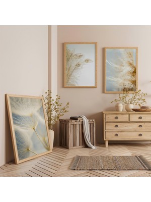 Ahşap Çerçeveli Tüylerin Dansı Üçlü Ahşap Tablo Seti