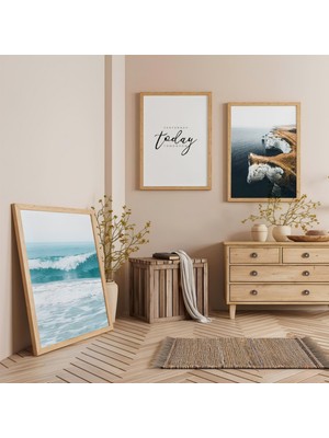 Ahşap Çerçeveli Deniz ve An Üçlü Ahşap Tablo Seti