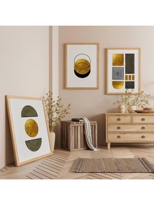 Ahşap Çerçeveli Geometrik Yansımalar Üçlü Ahşap Tablo Seti