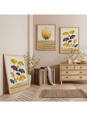 Ahşap Çerçeveli Masalsı Yolculuk Üçlü Ahşap Tablo Seti