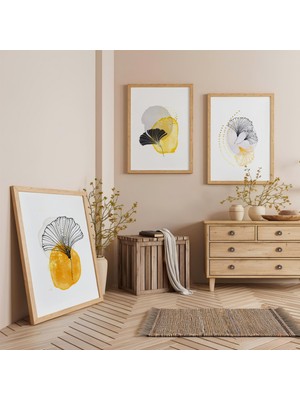 Ahşap Çerçeveli Zamanın Yaprakları Üçlü Ahşap Tablo Seti