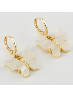 Sepetim Kelebek Figürlü Polyester Küpe-Beyaz