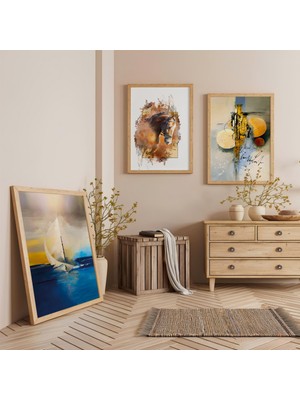 Ahşap Çerçeveli Içsel Evren Üçlü Ahşap Tablo Seti