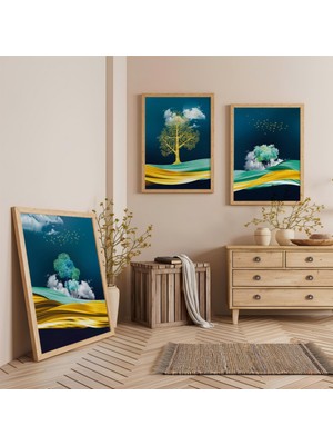 Ahşap Çerçeveli Rüyaların Ormanı Üçlü Ahşap Tablo Seti