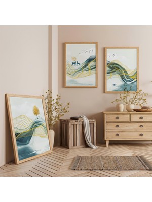 Ahşap Çerçeveli Doğanın Akışı Üçlü Ahşap Tablo Seti