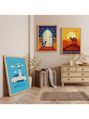 Ahşap Çerçeveli Morocco Rüyaları Üçlü Ahşap Tablo Seti