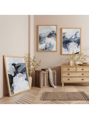 Ahşap Çerçeveli Fırtınalı Dalgalar Üçlü Ahşap Tablo Seti