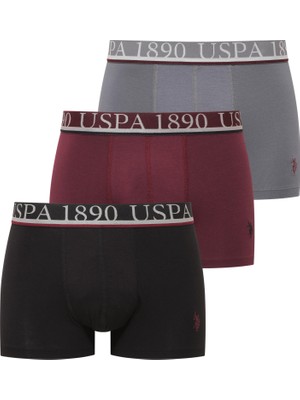 U.S. Polo Assn. Erkek Boxer 3 Lü Antrasit Mürdüm Siyah Regular Paça Desenli