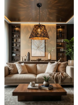 Forest Line Dots Desenli Lazer Kesim Metal Avize Modern Salon Oturma Odası Antre Avizesi