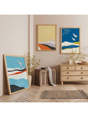 Ahşap Çerçeveli Özgürlüğün Kanatları Üçlü Ahşap Tablo Seti