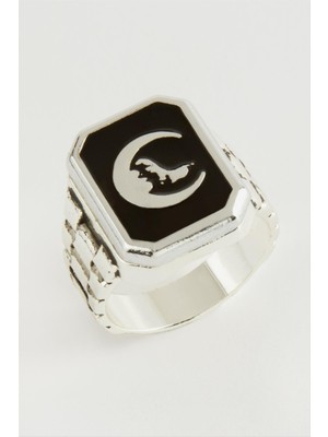 Sepetim Ay Kurt Metal Erkek Yüzük-Siyah