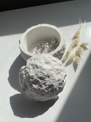 Ay- Krater Dokulu Kapaklı Dekoratif Obje - Sunum - Obje - Aksesuar Kabı