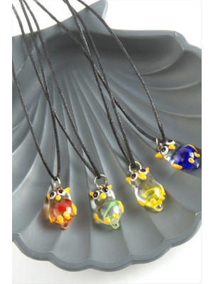 Sepetim Baykuş Cam Kolye-Renkli