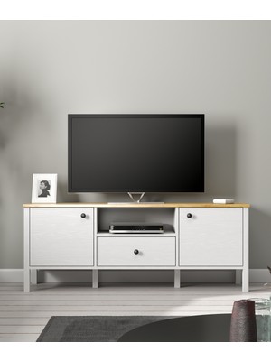 Hunerika Malva 4 Kapaklı1 Çekmeceli Kahve Dolabı-Wood Beyaz-Minifiks Bağlantılı