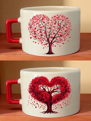 Aşk Ağacı Baskılı 2'li Kahve Fincanı - Erkek Öğretmene Hediye Fikirleri, Erkeklere Alınacak Hediye