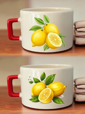 Limonlar 2'li Kahve Fincanı - Hediye Kutusu Hazırlama Ürünü, Kocaya Hediye, Resimli Hediyeler