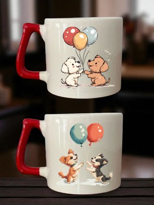 Balon ve Köpek Baskılı 2'li Kupa - Erkek Öğretmene Öğretmenler Günü Hediyesi, Doğum Günü Hediye