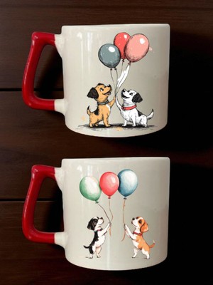 Balon Köpek Baskılı 2'li Kupa - Erkek Öğretmene Öğretmenler Günü Hediyesi, Doğum Günü Hediye
