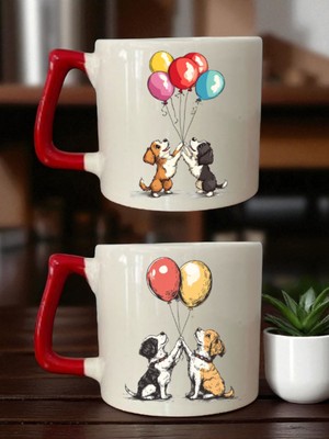 Balonlu Köpekli Baskılı 2'li Kupa - Erkek Öğretmene Öğretmenler Günü Hediyesi, Doğum Günü Hediye