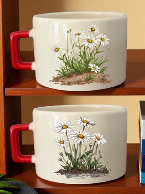 Toprakta Papatya 2'li Kahve Fincanı - Erkek Bebek Hediyeleri, Küçük Hediyeler, 1 Yaş Hediyelik