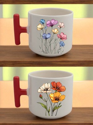 Çiçek Baskılı 2'li Latte Bardağı - Erkek Sevgiliye Hediye Fikirleri, Özel Hediyeler