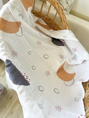 Soyut Ay Desen Organik 100*100CM Çok Amaçlı Organik Müslin Örtü