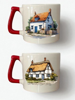 Köy Evi Temalı 2'li Kupa - Hamile Hediyeleri, Kıza Alınabilecek Hediyeler, 1 Yaş Bebek Hediyeleri