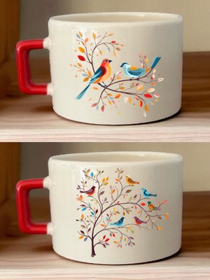 Dalda Kuş Baskılı Kahve Fincanı - Annelere Hediye, Yeni Yıl Hediyesi, Anne Hediyeleri