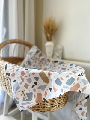 Terazzo Mavi Organik 120*120CM Çok Amaçlı Müslin Örtü