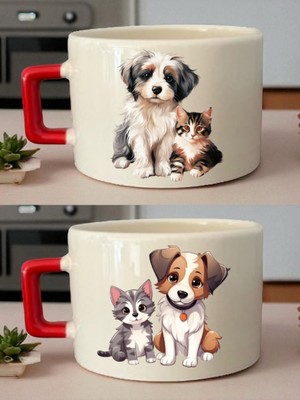 Kedi Köpek 2'li Kahve Fincanı - Eşe Doğum Günü Hediyesi Fikirleri, Geçmiş Olsun Hediyesi