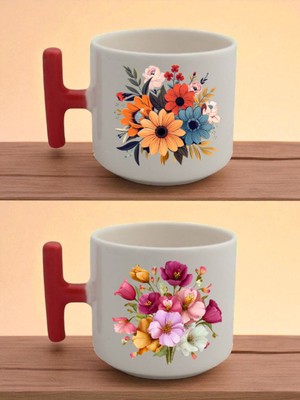 Çiçekler Temalı Baskılı Latte Bardağı - Hediye Kutusu Ürünleri, Hediye Kutusu Eşyaları