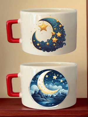 Aylı Baskılı 2'li Kahve Fincanı - Anneye Alınacak Hediyeler, Yılbaşı Hediyesi Fikirleri