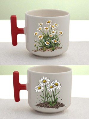 Papatyalı Baskılı 2'li Latte Bardağı - Çocuklar Için Hediye, Nişan Hediyeleri, Söz Hediyesi