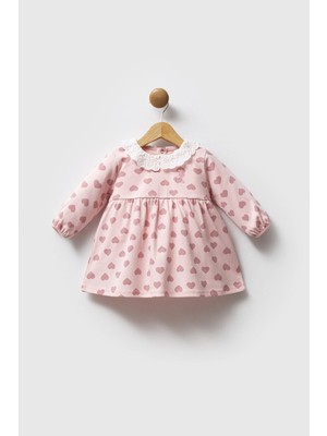 U.S. Polo Assn. Kız Bebek Elbise - Açık Pembe Kalp Desenli Bisiklet Yaka Şık Stil