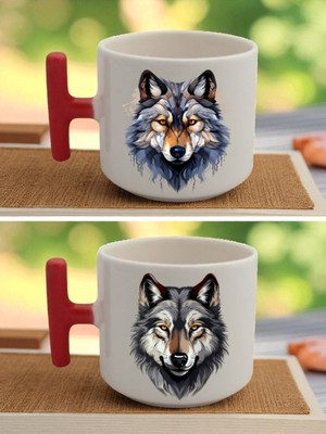 Siyah Kurt Baskılı Latte Bardağı - Babaya Doğum Günü Hediyesi, Sevgili Hediyeleri