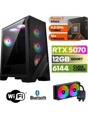 Şafak-Gaming Pc Ddr5-Rtx 5070 12GB -Ryzen 7 9700X – 32 GB Ddr5 Ram –  1 Tb M.2 SSD 5000 4000 – 240MM Sıvı Sogutma -Windows 11 Pro-