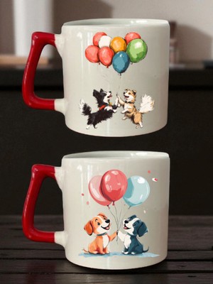 Balonlu Köpek Baskılı 2'li Kupa - Erkek Öğretmene Öğretmenler Günü Hediyesi, Doğum Günü Hediye