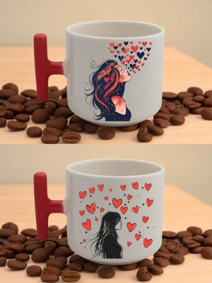 Kalpli Kadın Baskılı 2'li Latte Bardağı - Yılbaşı Hediyesi Kadın, Değişik Öğretmenler Günü Hediyesi