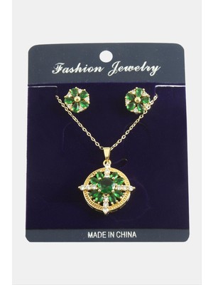 Sepetim Çiçek Zirkon Taşlı Set Kolye-Renkli