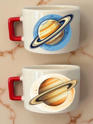 Satürn Teması 2'li Kahve Fincanı - Hediyelik Eşya Fikirleri, Bebek Hediye Kutusu Ürünü